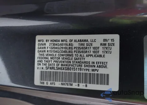 2016 Honda Odyssey Ex-L from USA, damaged, VIN 5FNRL5H6XGB015119